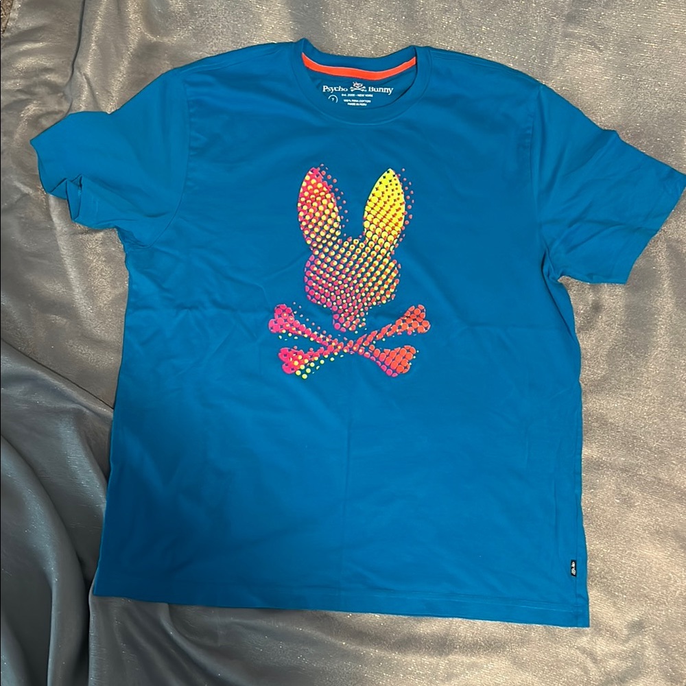 Psycho Bunny Blue Short Sleeve Tee with Geometric Bunny Design